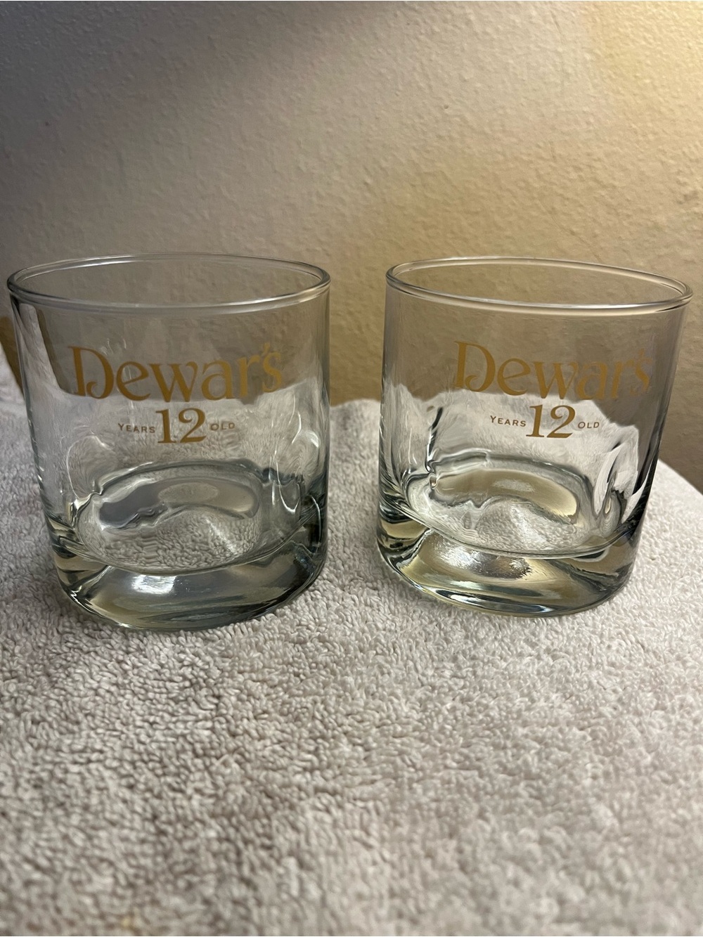 Set of 2 Vintage Dewar's 12 Finest Scotch Whisky Rocks Glasses - Gold Logo